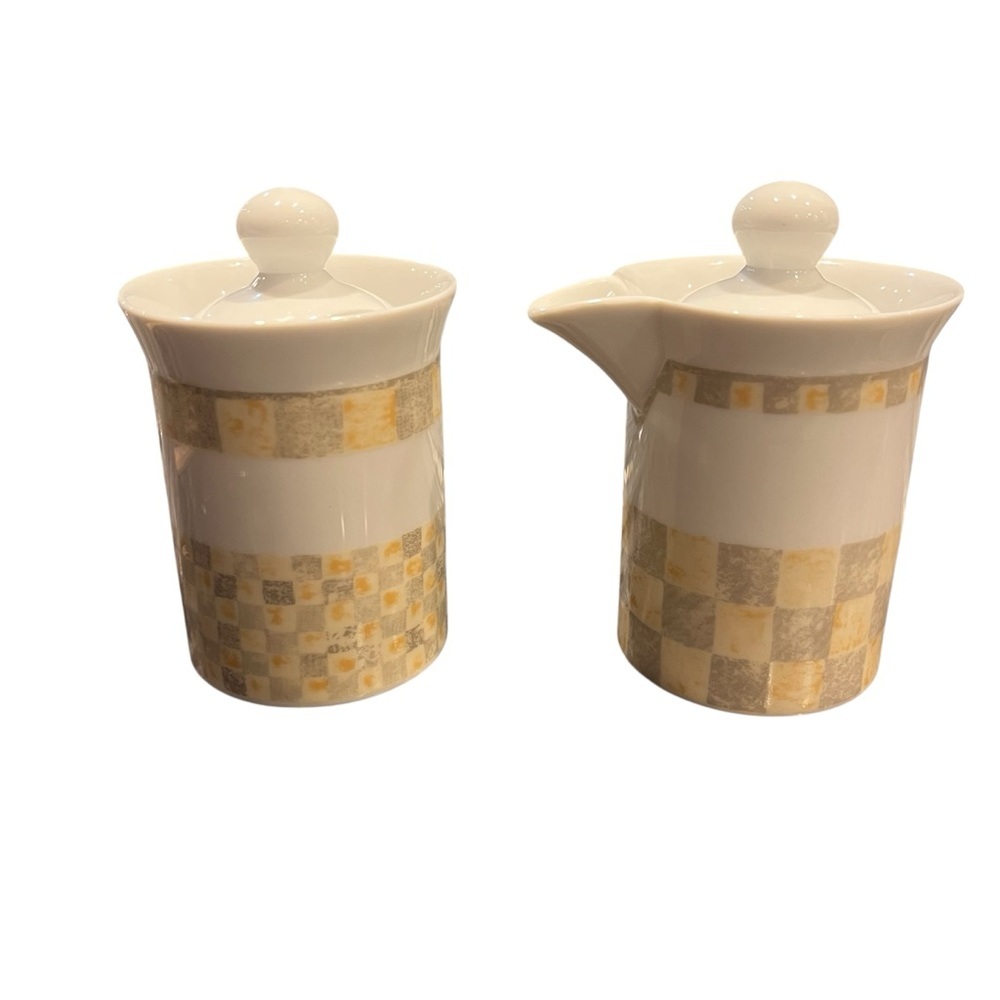 Dansk Checkar Beige Cream And Sugar Set - Picture 7 of 7